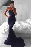 Sweep-Train Sequins  Sweetheart Navy Mermaid Prom Dress PG349