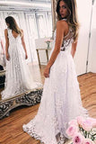 Sweep-train A-line White Lace V-neck Prom Dress Evening Dress PG417 - Tirdress