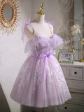 Sweet Purple A-line Short Party Dress Homecoming Dress with Ribbon HD0170 - Tirdress