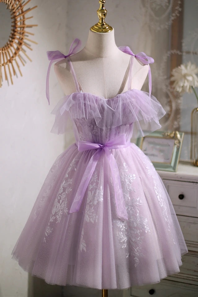 Sweet Purple A-line Short Party Dress Homecoming Dress with Ribbon US4 / As Picture Sweet Purple A-line Short Party Dress Homecoming Dress with Ribbon US4 / As Picture