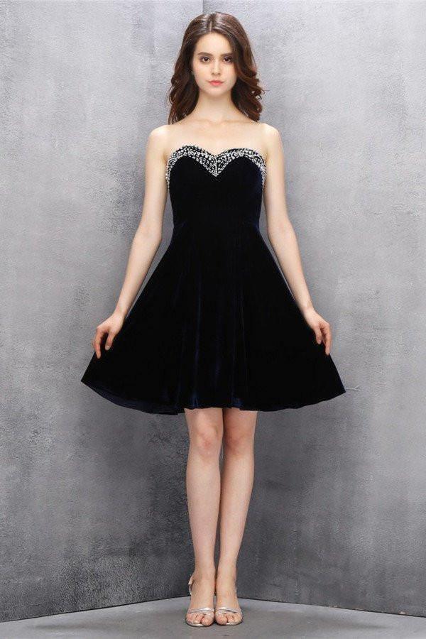 Sweet heart Chiffon Dark Navy Homecoming Dress with Beading PG007 - Tirdress