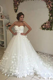 Sweetheart Court Train White Wedding Dress With Handmade Flower TN0057 - Tirdress