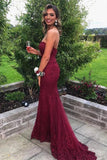 Sweetheart Mermaid Burgundy Lace Prom Dress Strapless Evening Dress TP1216 - Tirdress