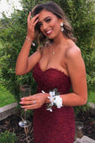 Sweetheart Mermaid Burgundy Lace Prom Dress Strapless Evening Dress TP1216 - Tirdress