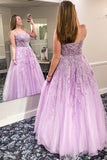 Sweetheart Purple Tulle Lace Long Prom Dresses Formal Dresses TP1097