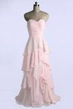 Chérie A-ligne étage longueur en mousseline de soie rose clair robe de demoiselle d'honneur TY0018
