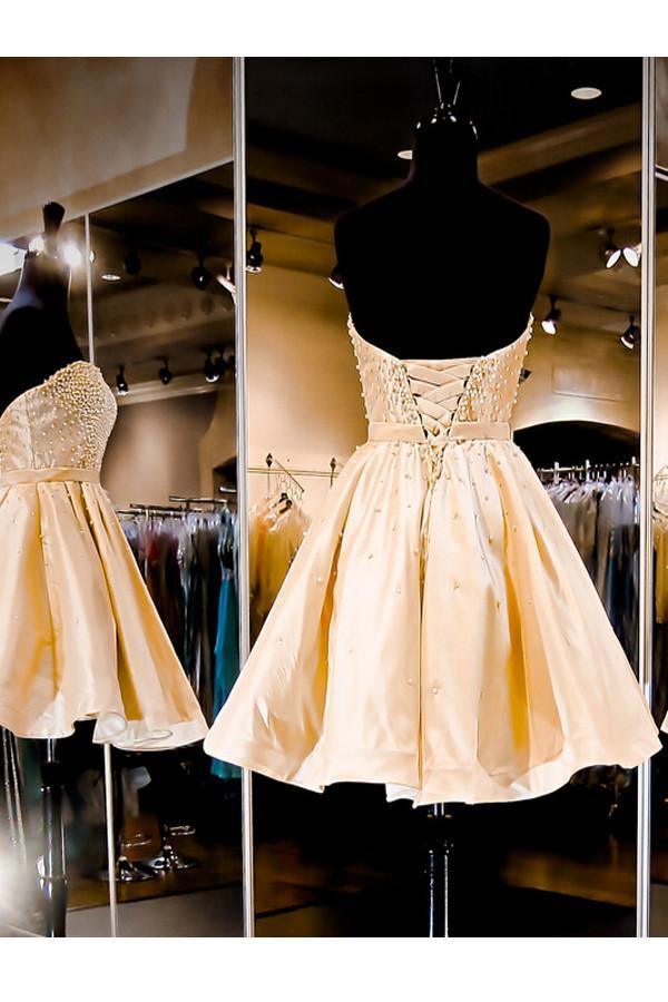 Sweetheart A-line Knee Length Satin Homecoming Dress With Beading TR0132 - Tirdress
