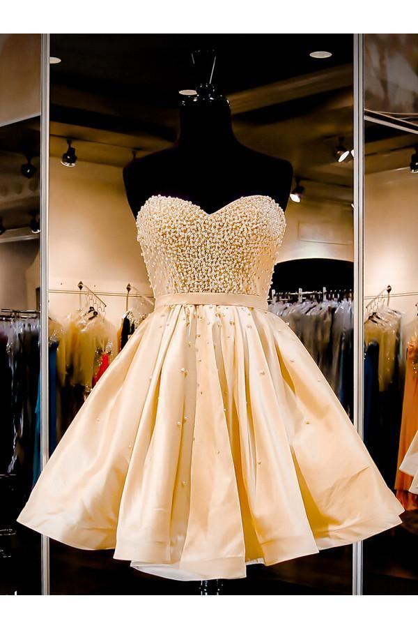 Sweetheart A-line Knee Length Satin Homecoming Dress With Beading TR0132 - Tirdress