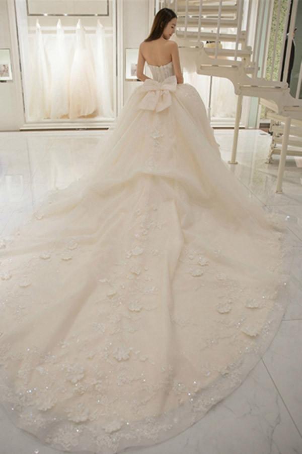 Sweetheart Appliques Bowknot A-Line Floor-Length Wedding Dress WD099 - Tirdress