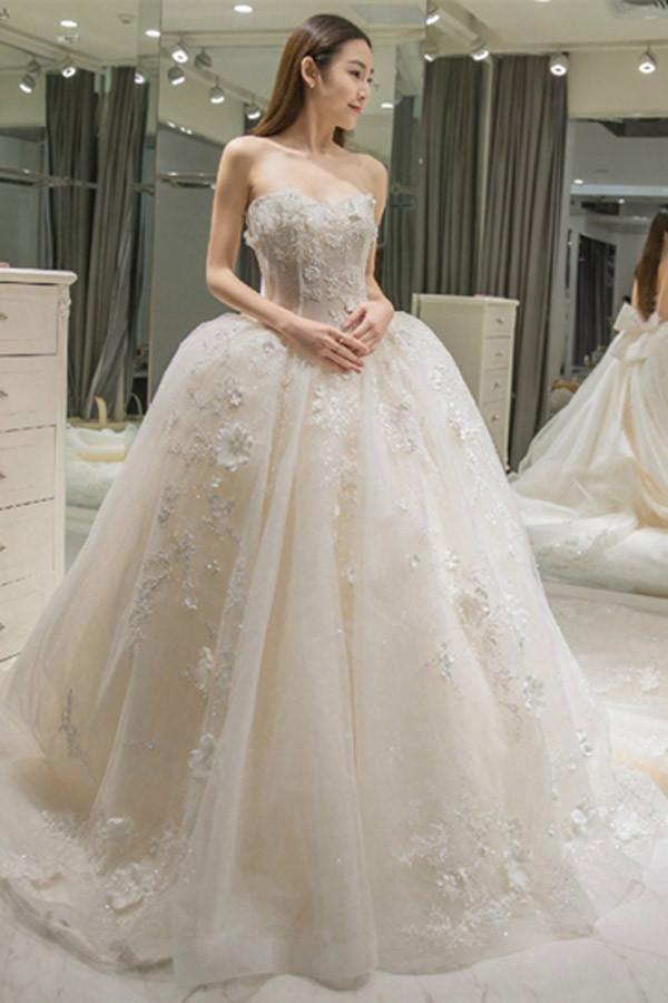 Sweetheart Appliques Bowknot A-Line Floor-Length Wedding Dress WD099 - Tirdress