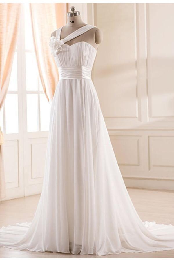 Sweetheart Chiffon Wedding Dress with Handmade Flower PG 203 - Tirdress