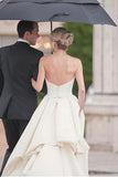 Sweetheart Court Train Ivory Satin Wedding Dress with Ruched WD122 - Tirdress