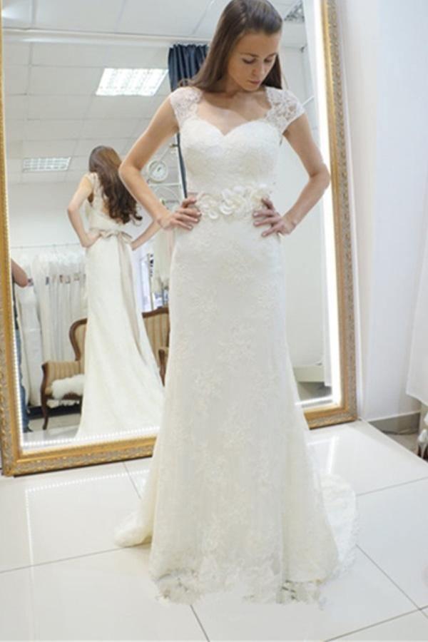 Sweetheart Lace Appliques Sashes Mermaid Wedding Dress WD147 - Tirdress