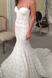 Sweetheart Lace Court Train Wedding Dress With Spaghetti Straps TN0053 - Tirdress