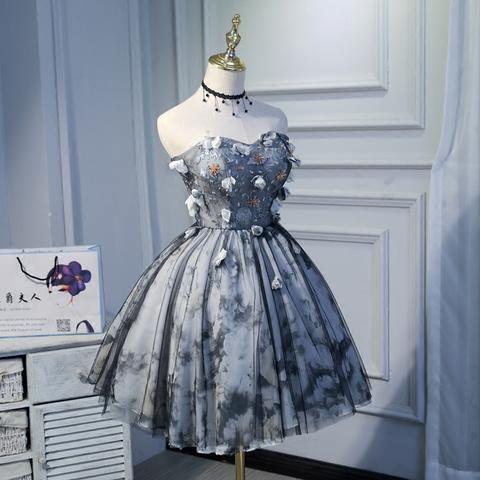 Sweetheart A Line Flowers Homecoming Dresses, Short Prom Dress HD0064 - Tirdress
