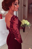 Sweetheart Long Sleeve Satin Prom Dresses With Lace Appliques PG310 - Tirdress