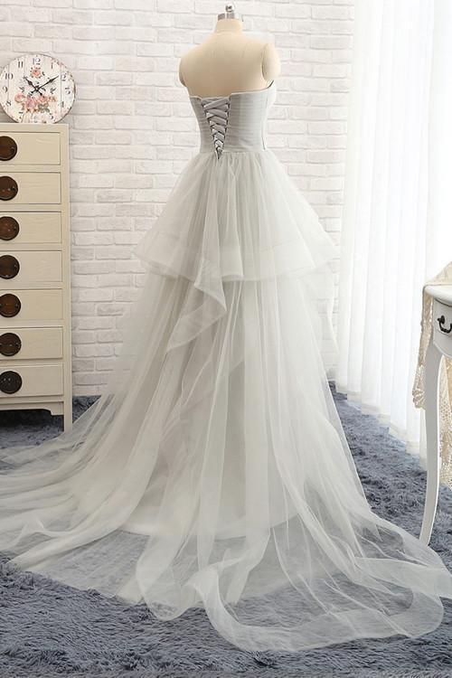 Sweetheart Long Tulle White Wedding Dresses with Beading PG 208 - Tirdress