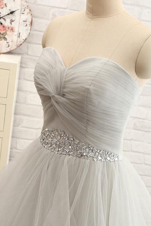 Sweetheart Long Tulle White Wedding Dresses with Beading PG 208 - Tirdress