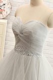 Sweetheart Long Tulle White Wedding Dresses with Beading PG 208 - Tirdress