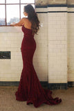 Sweetheart Mermaid Sweep Train Burgundy Lace Prom Dress PG347 - Tirdress