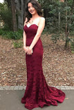 Sweetheart Mermaid Sweep Train Burgundy Lace Prom Dress PG347 - Tirdress