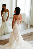 Sweetheart Mermaid Tiered Lace Wedding Dress Ruched With Sweep Train TN0073