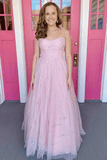 Rosa Tüll-Abschlussballkleid mit Herzausschnitt, langes Abendkleid, rosa Tüll-Abendkleid TP1125
