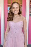 Sweetheart Neck Pink Tulle Long Prom Dress Pink Tulle Evening Dress TP1125 - Tirdress