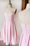 Sweetheart Neck Short Pink Prom Dresses Satin Homecoming Dresses HD0114