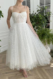 Sweetheart Neck Tulle Ivory Prom Dresses, Tea Length Evening Dresses TP1128
