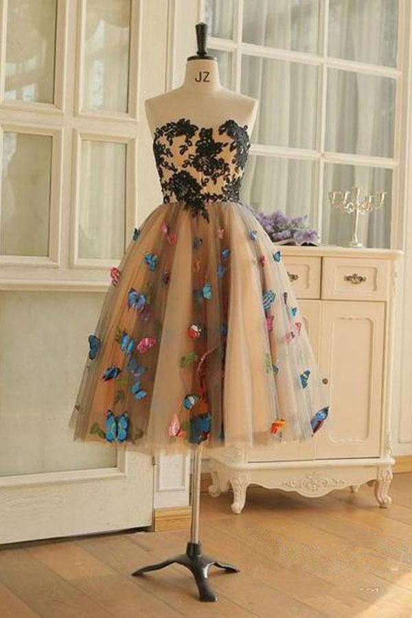 Sweetheart Neckline A Line Homecoming Dresses Butterflies Short Prom Dresses HD0116 - Tirdress