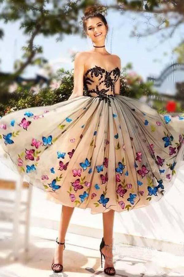 Sweetheart Neckline A Line Homecoming Dresses Butterflies Short Prom Dresses HD0116 - Tirdress