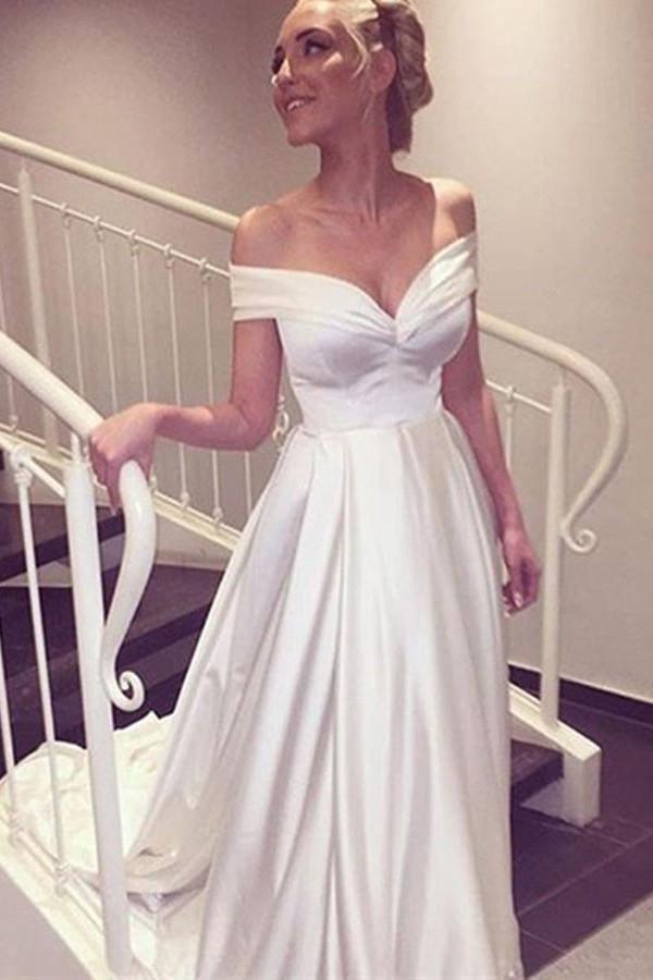 Sweetheart Off The Shoulder White Long Wedding Dress With Train WD008 - Tirdress