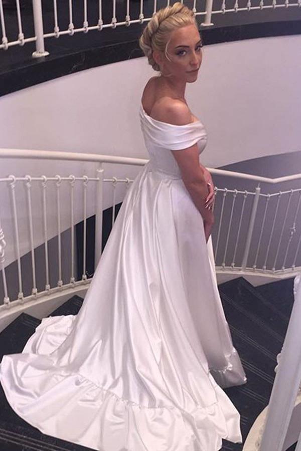 Sweetheart Off The Shoulder White Long Wedding Dress With Train WD008 - Tirdress