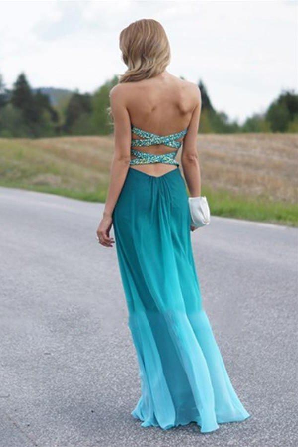 Sweet Heart Peacock Green Gradient Ombre Chiffon Prom Dresses US14 / Custom Color Sweet Heart Peacock Green Gradient Ombre Chiffon Prom Dresses US14 / Custom Color