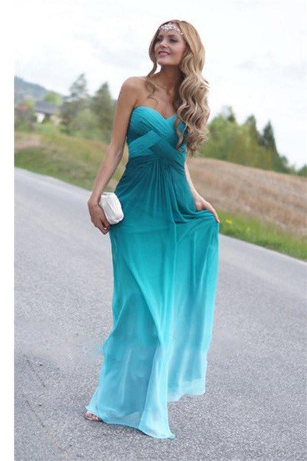 Sweet Heart Peacock Green Gradient Ombre Chiffon Prom Dresses US14 / Custom Color Sweet Heart Peacock Green Gradient Ombre Chiffon Prom Dresses US14 / Custom Color