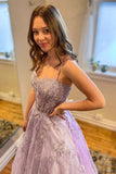 Sweetheart Purple Tulle Lace Long Prom Dresses Formal Dresses TP1097 - Tirdress