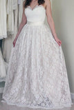 Sweetheart Sleeveless Long White Wedding Dress with Lace WD053 - Tirdress