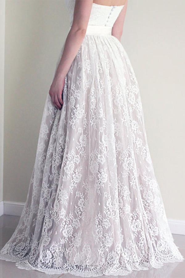 Sweetheart Sleeveless Long White Wedding Dress with Lace WD053 - Tirdress