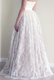 Sweetheart Sleeveless Long White Wedding Dress with Lace WD053 - Tirdress