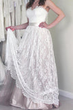 Sweetheart Sleeveless Long White Wedding Dress with Lace  WD053