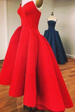 Sweetheart Strapless A-Line High Low Red Prom Dresses Evening Dresses PG327 - Tirdress