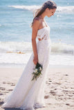Sweetheart Strapless Lace Long Beach Wedding Dresses WD130 - Tirdress