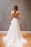 Sweetheart Straps White Chiffon Wedding Dress with Beading PG 202 - Tirdress