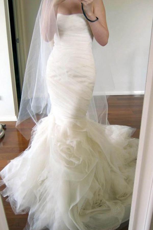 Sweetheart Sweep Train Tiered Mermaid Ivory Wedding Dress Ruched WD162 - Tirdress