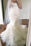 Sweetheart Sweep Train Tiered Mermaid Ivory Wedding Dress Ruched WD162 - Tirdress