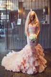 Sweetheart Tiered Train Organza Mermaid Wedding Dress With Beading TN0061 - Tirdress