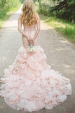Sweetheart Tiered Train Organza Mermaid Wedding Dress with Beading WD160 - Tirdress