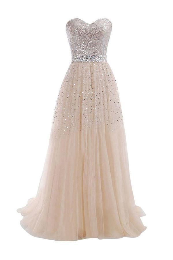 Sweetheart Tulle Long Prom Dress With Beading Sequins PG 210 - Tirdress