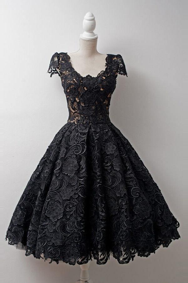 Scoop Knee-Length Cap Sleeves Ball Gown Lace Homecoming Dress TR0094 - Tirdress